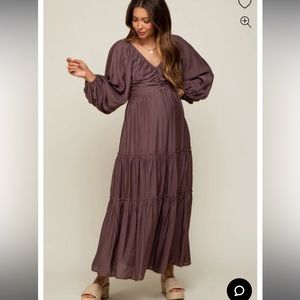Brown Smocked Front Cutout Tiered Maternity Maxi Dress